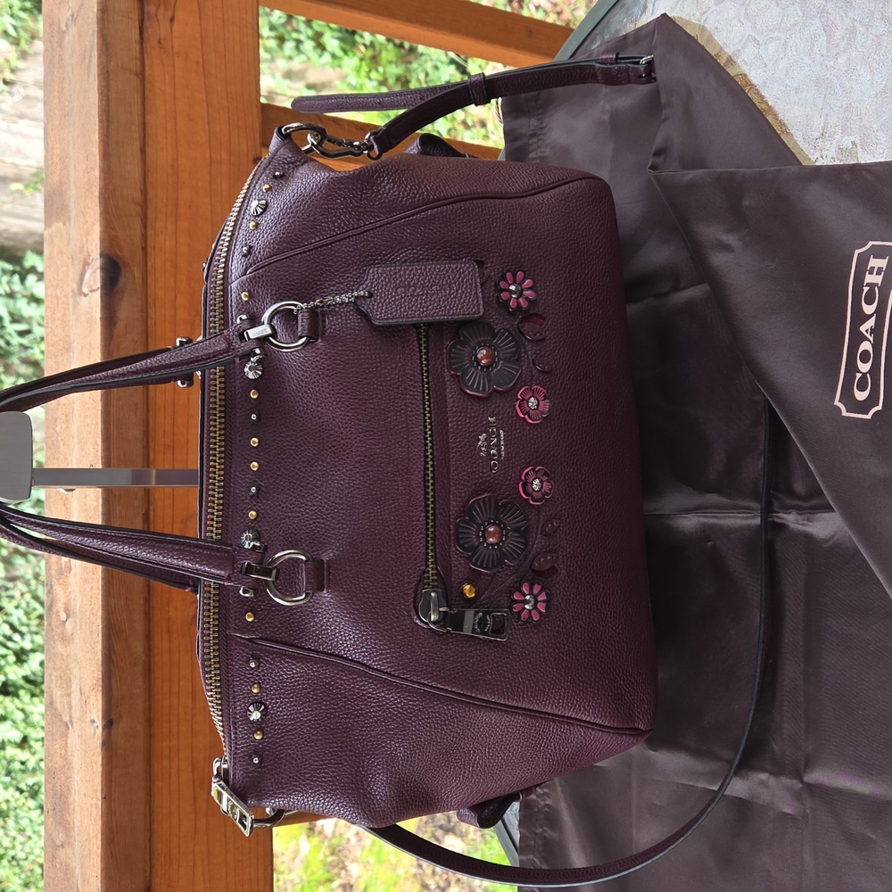 Coach Primrose Willow Pebbled Leather Bag Satchel Black with Tearose - Picture 2 of 8